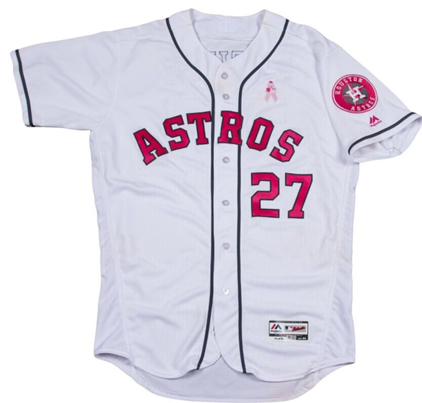 Men's Houston Astros #27 Jose Altuve White Pink Flex Base Stitched Baseball Jersey